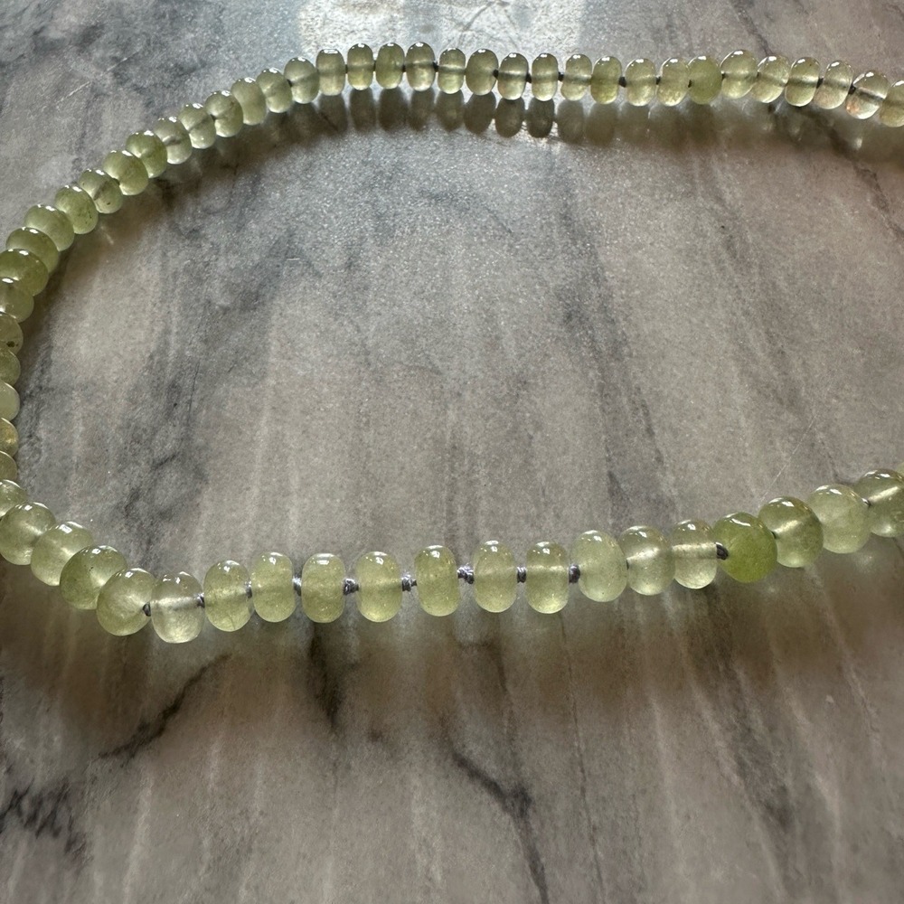 Green Dyed Jade Silk Hand Knotted Rondelle Necklace Gemstone 14k Gold Fill Clasp - Picture 4 of 5